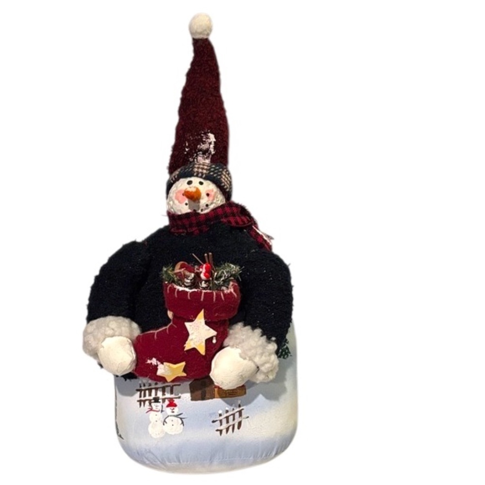 Festive Snowman Plush with Red Hat and Stocking